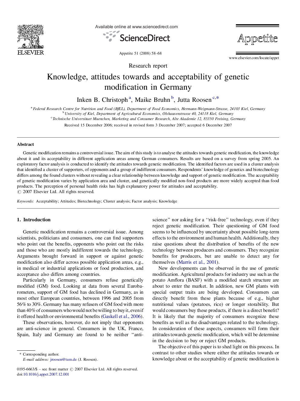 Knowledge, attitudes towards and acceptability of genetic modification in Germany