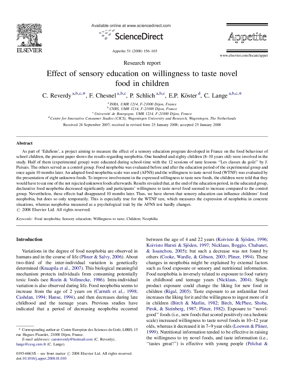 Effect of sensory education on willingness to taste novel food in children