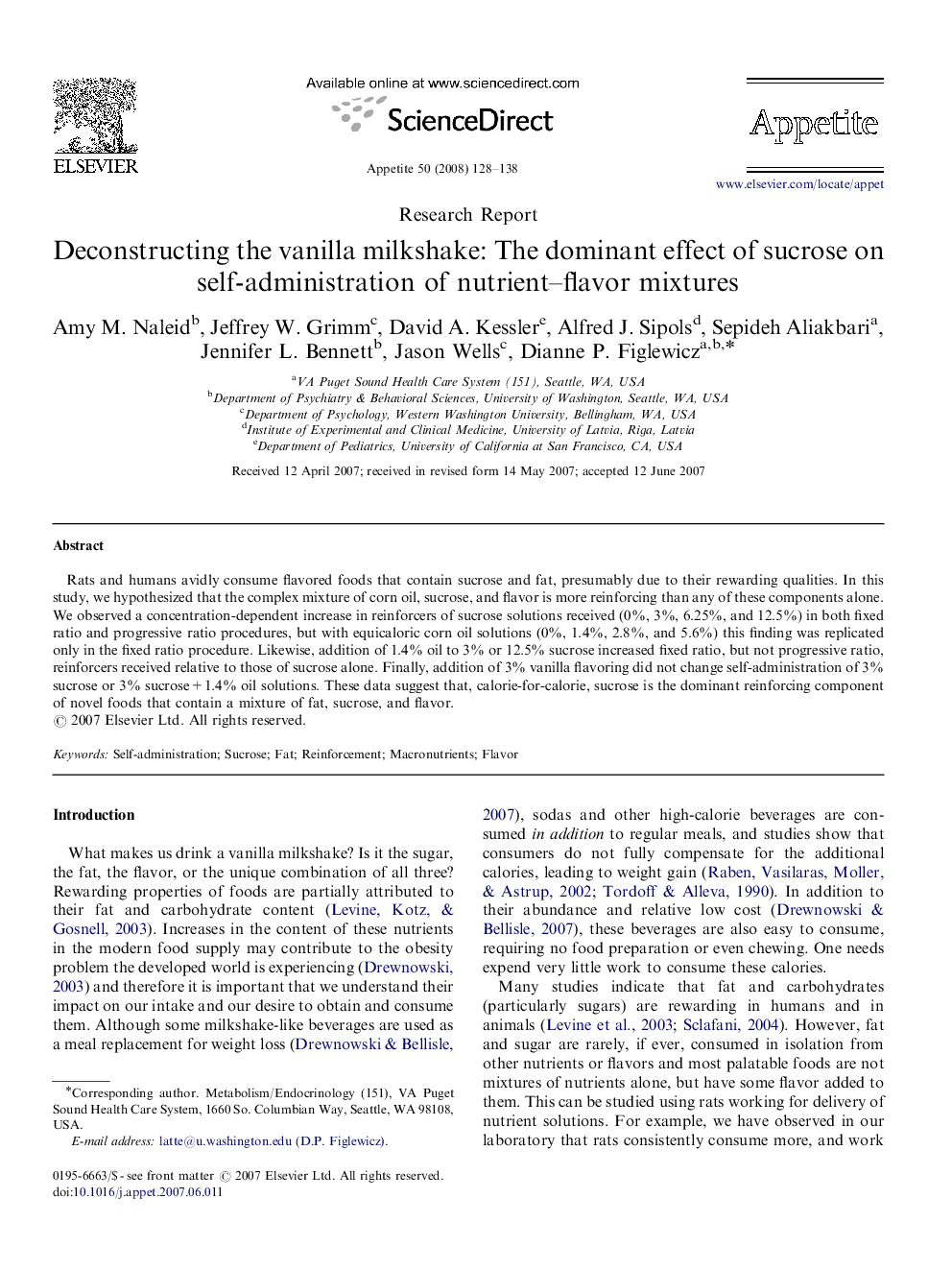 Deconstructing the vanilla milkshake: The dominant effect of sucrose on self-administration of nutrient–flavor mixtures