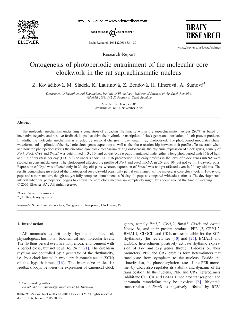 Ontogenesis of photoperiodic entrainment of the molecular core clockwork in the rat suprachiasmatic nucleus