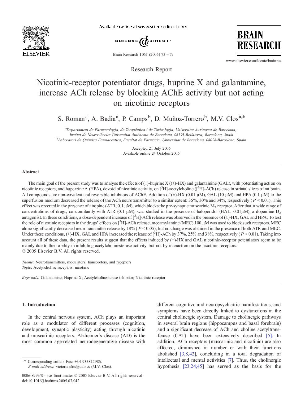 Nicotinic-receptor potentiator drugs, huprine X and galantamine, increase ACh release by blocking AChE activity but not acting on nicotinic receptors