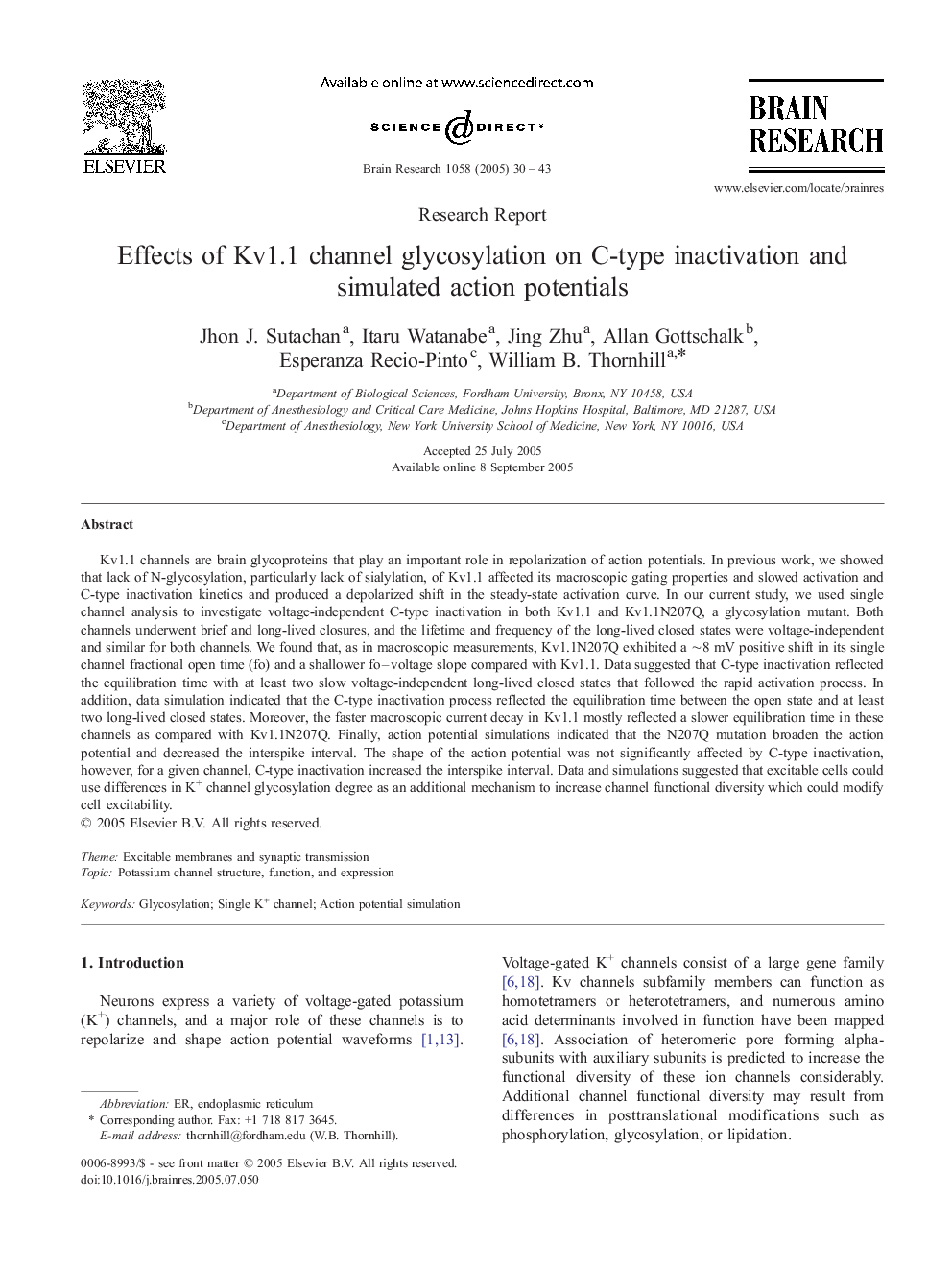 Effects of Kv1.1 channel glycosylation on C-type inactivation and simulated action potentials