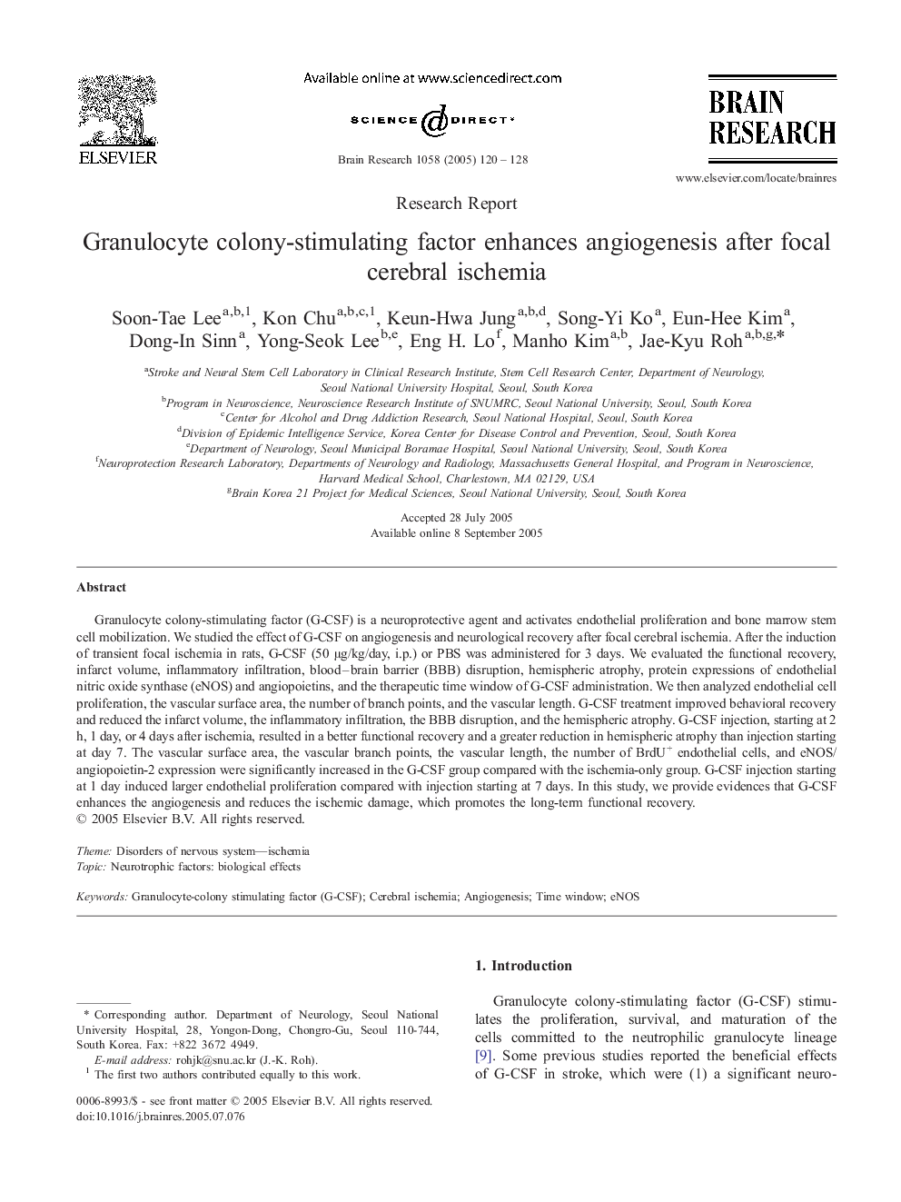 Granulocyte colony-stimulating factor enhances angiogenesis after focal cerebral ischemia