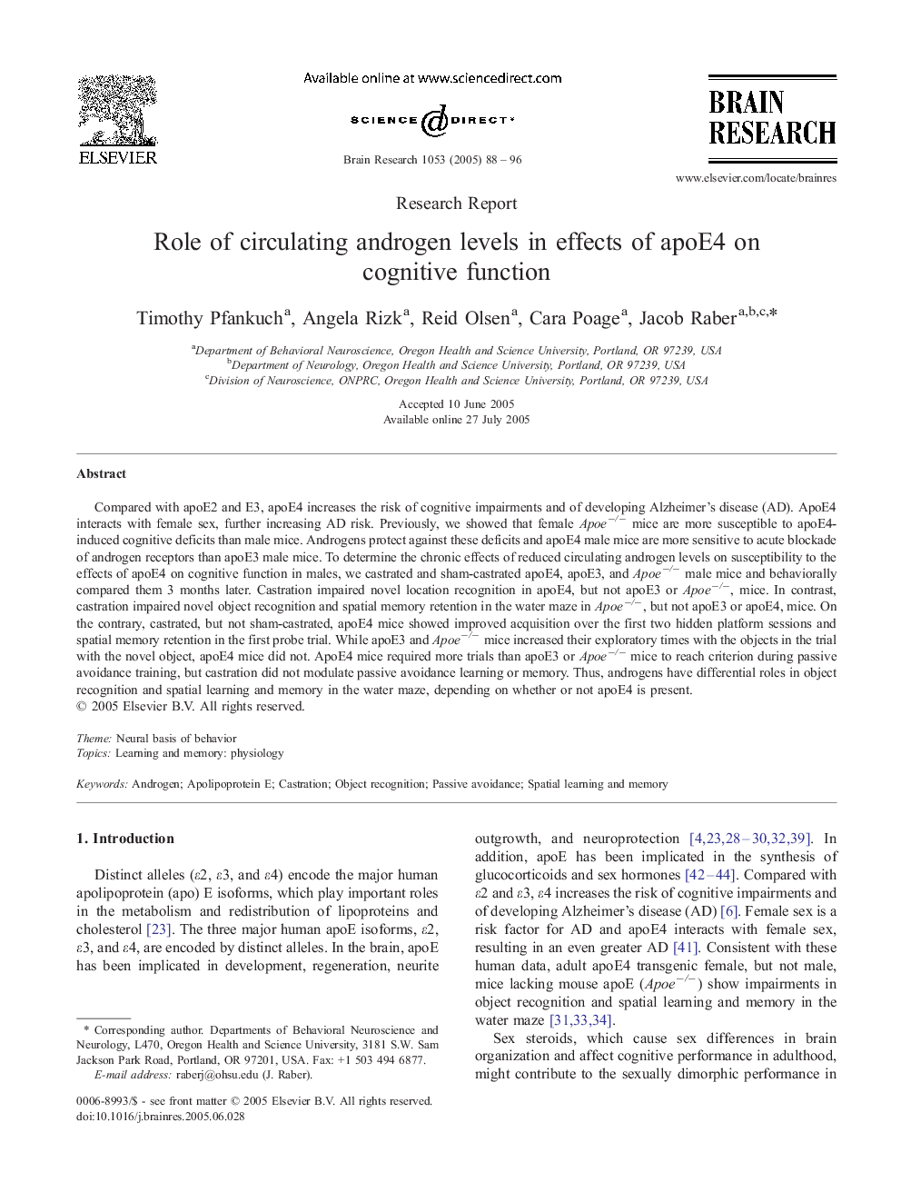 Role of circulating androgen levels in effects of apoE4 on cognitive function