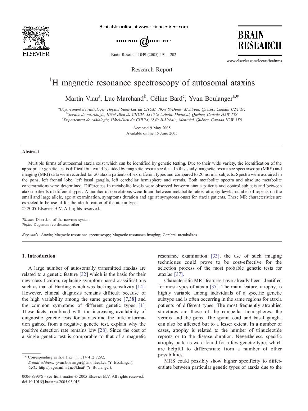 1H magnetic resonance spectroscopy of autosomal ataxias