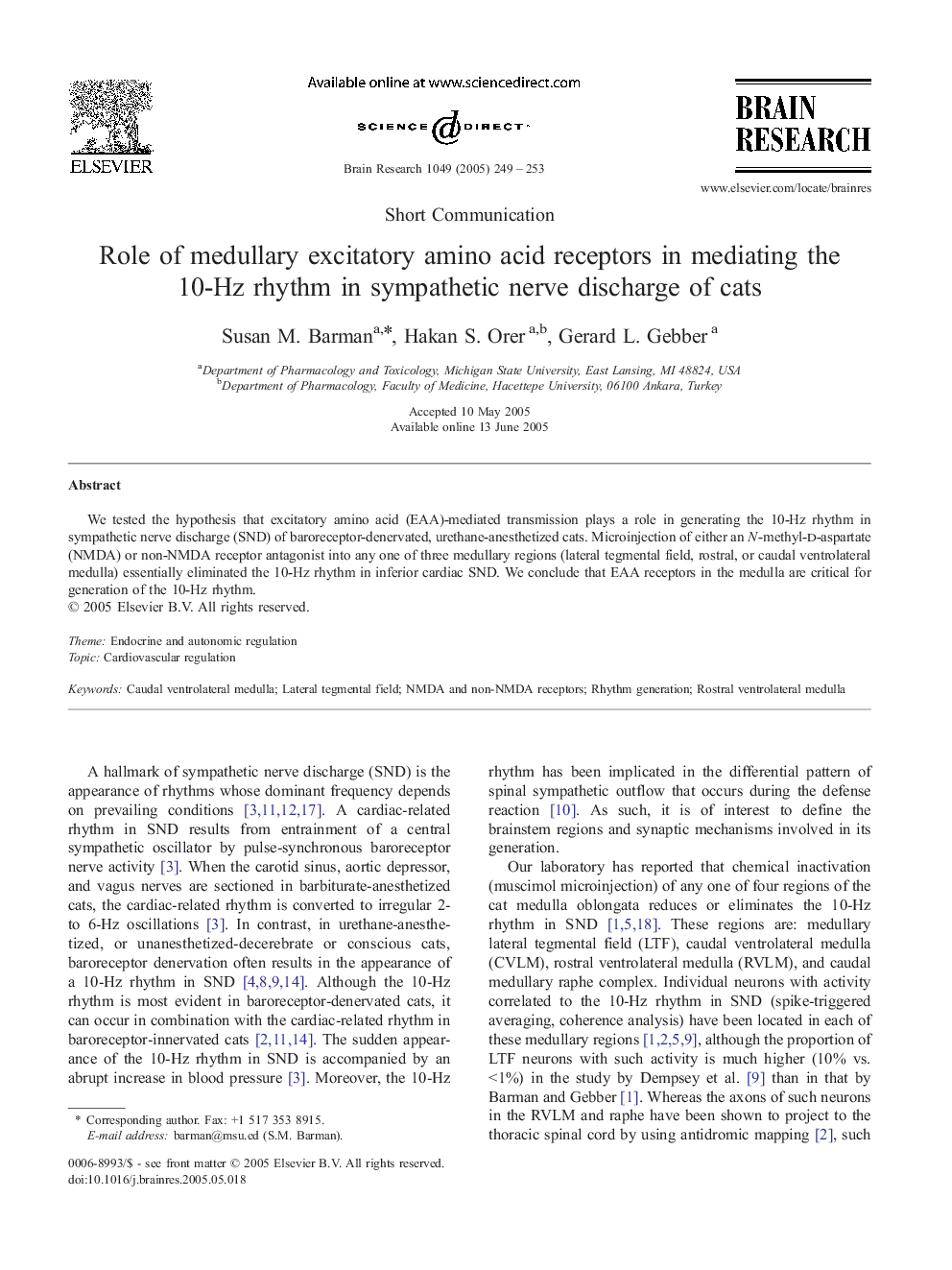 Role of medullary excitatory amino acid receptors in mediating the 10-Hz rhythm in sympathetic nerve discharge of cats