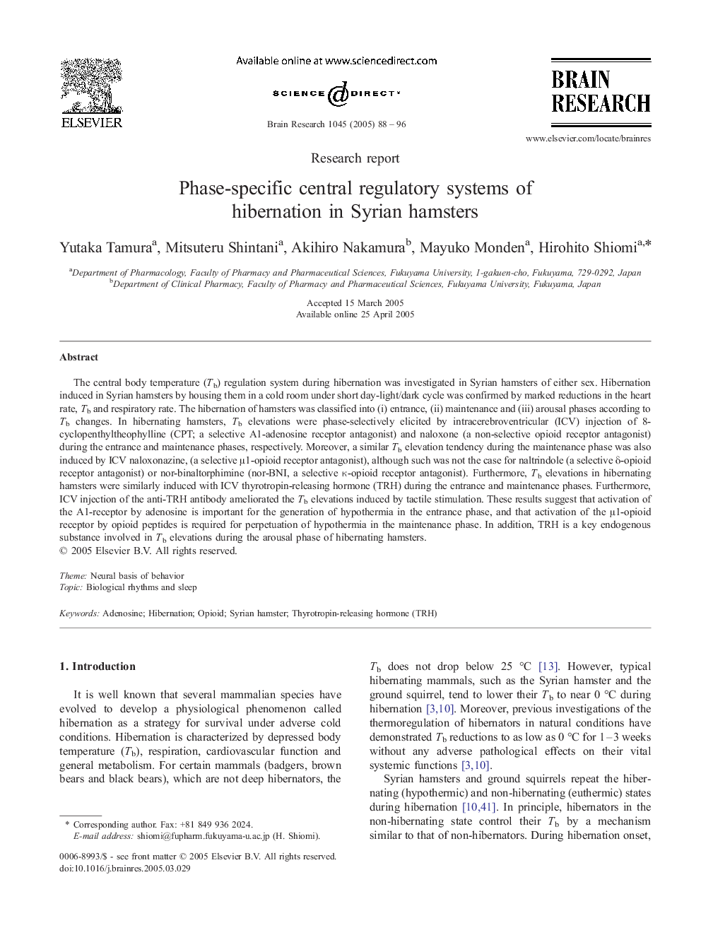 Phase-specific central regulatory systems of hibernation in Syrian hamsters