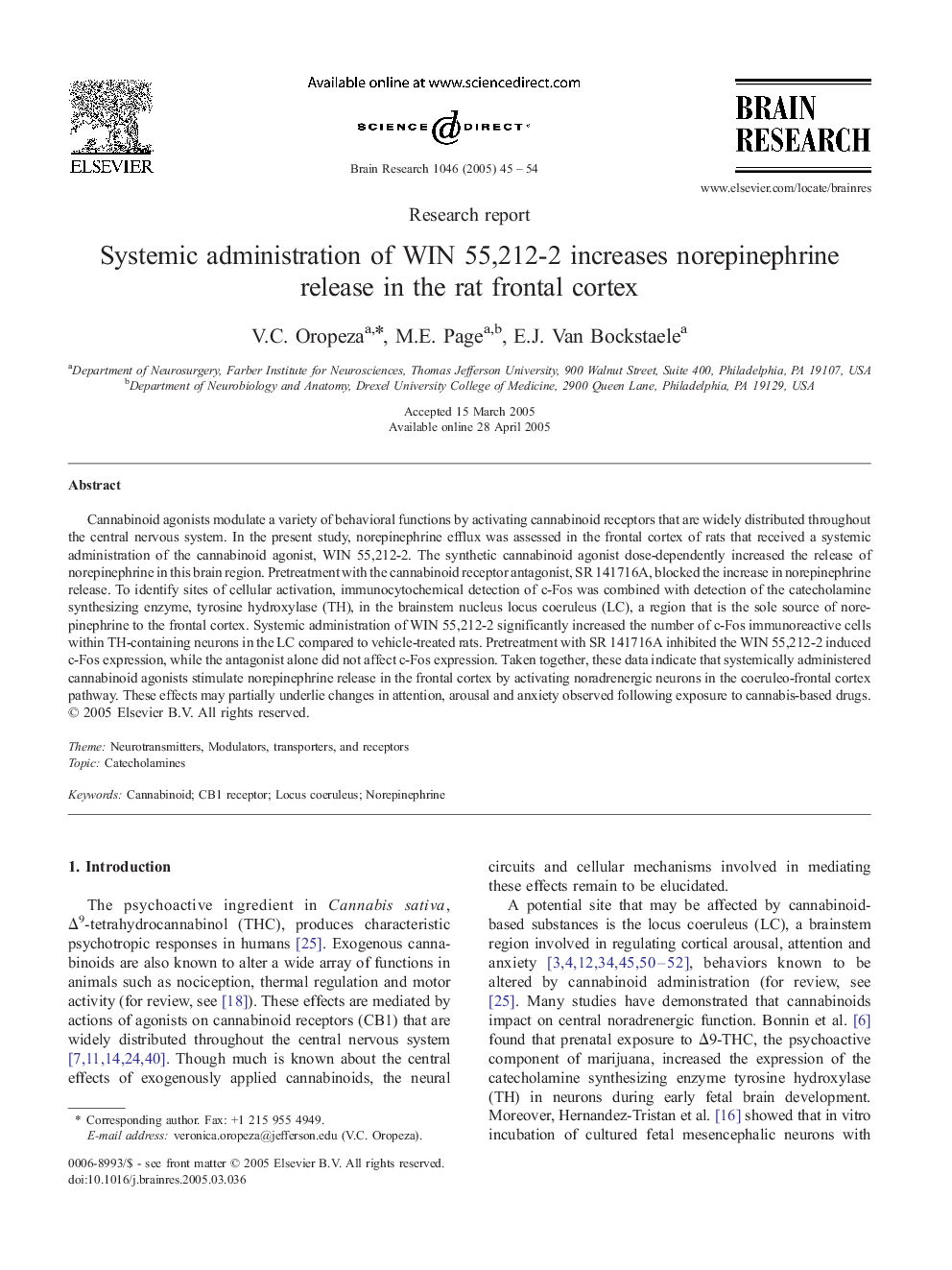 Systemic administration of WIN 55,212-2 increases norepinephrine release in the rat frontal cortex