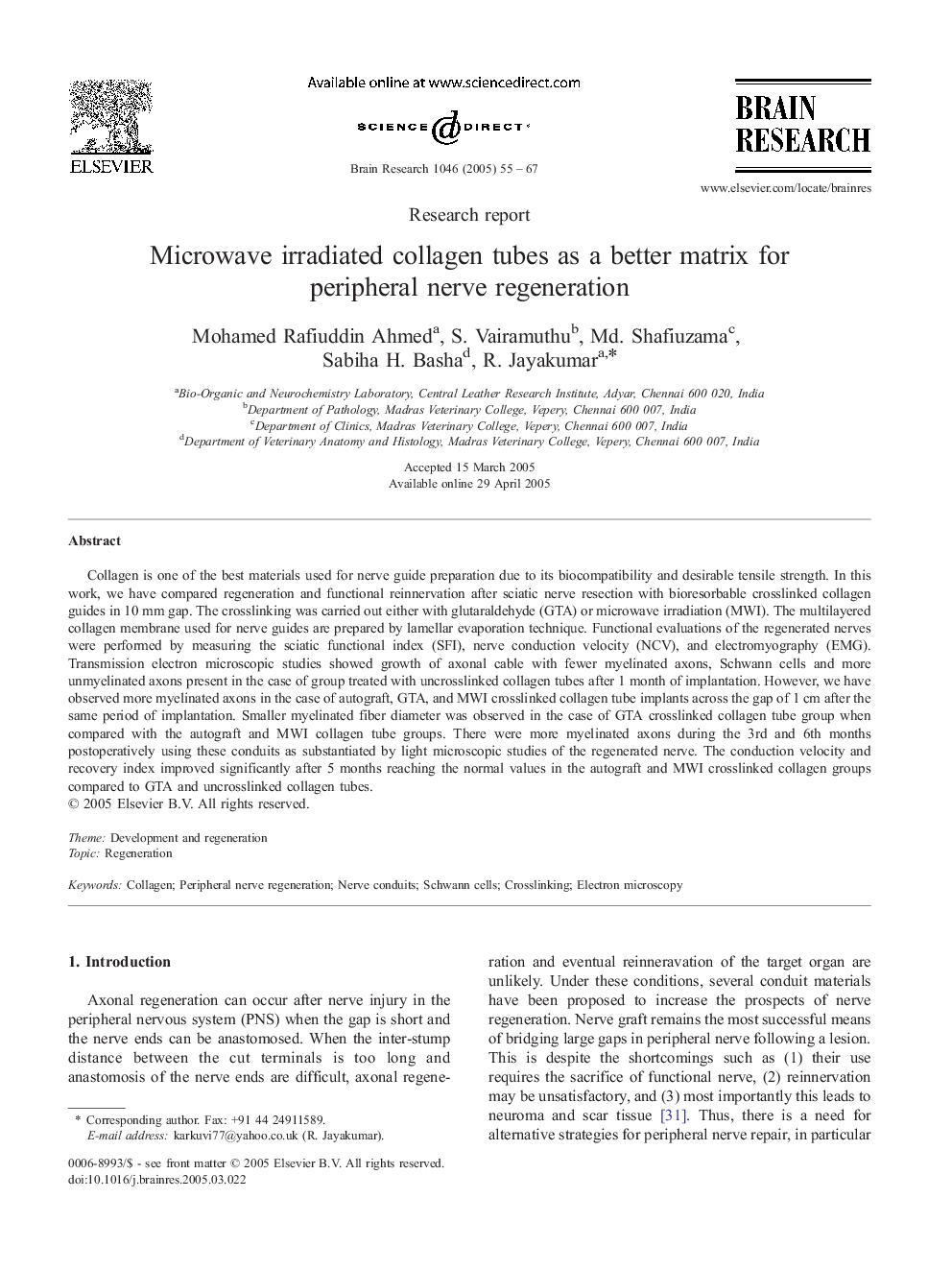 Microwave irradiated collagen tubes as a better matrix for peripheral nerve regeneration