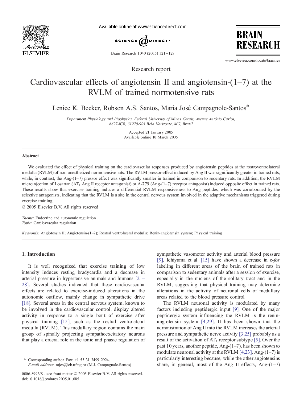 Cardiovascular effects of angiotensin II and angiotensin-(1-7) at the RVLM of trained normotensive rats