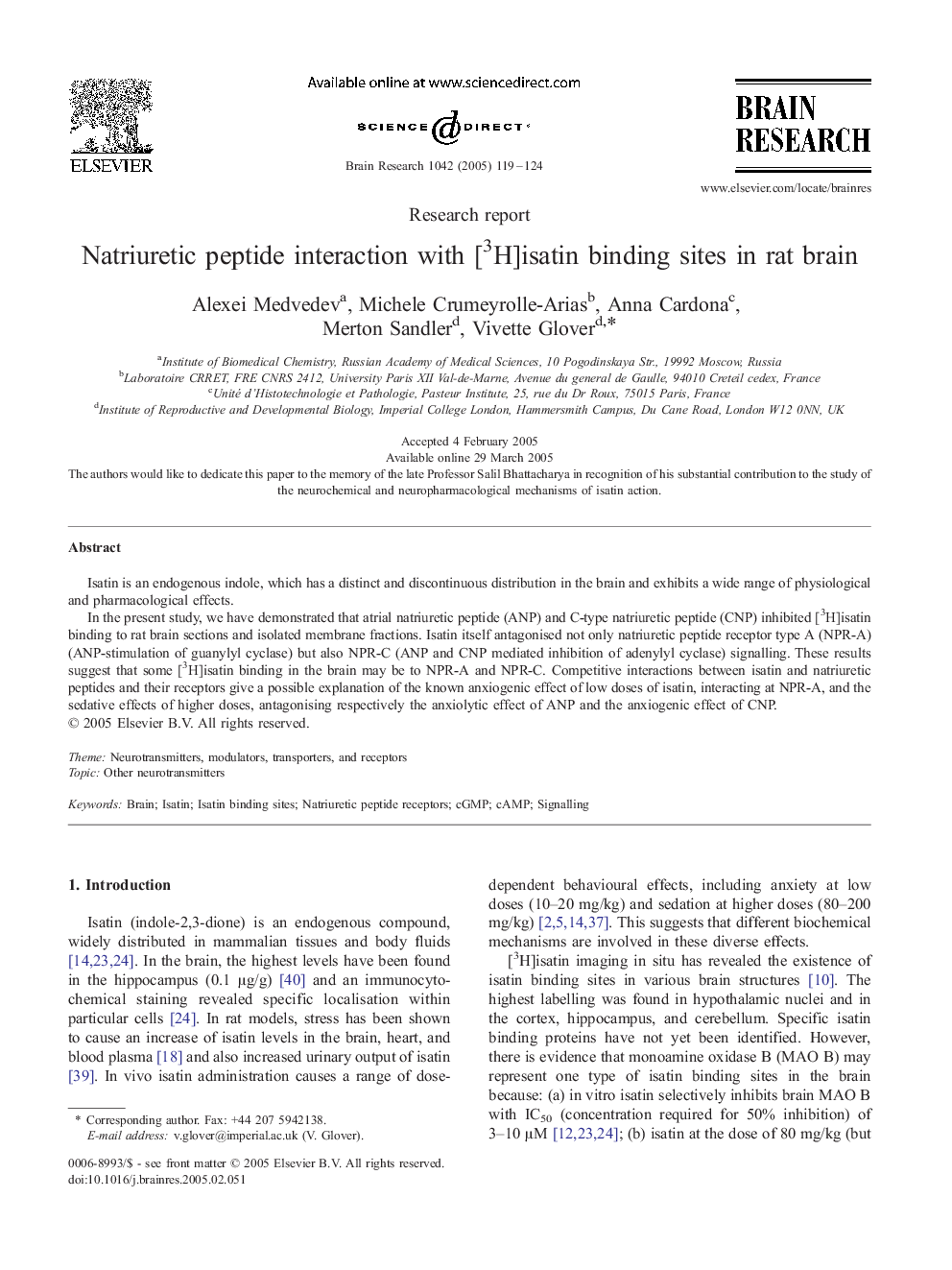 Natriuretic peptide interaction with [3H]isatin binding sites in rat brain