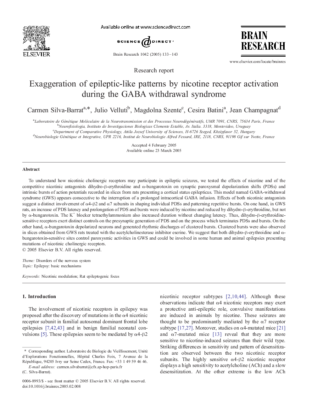 Exaggeration of epileptic-like patterns by nicotine receptor activation during the GABA withdrawal syndrome