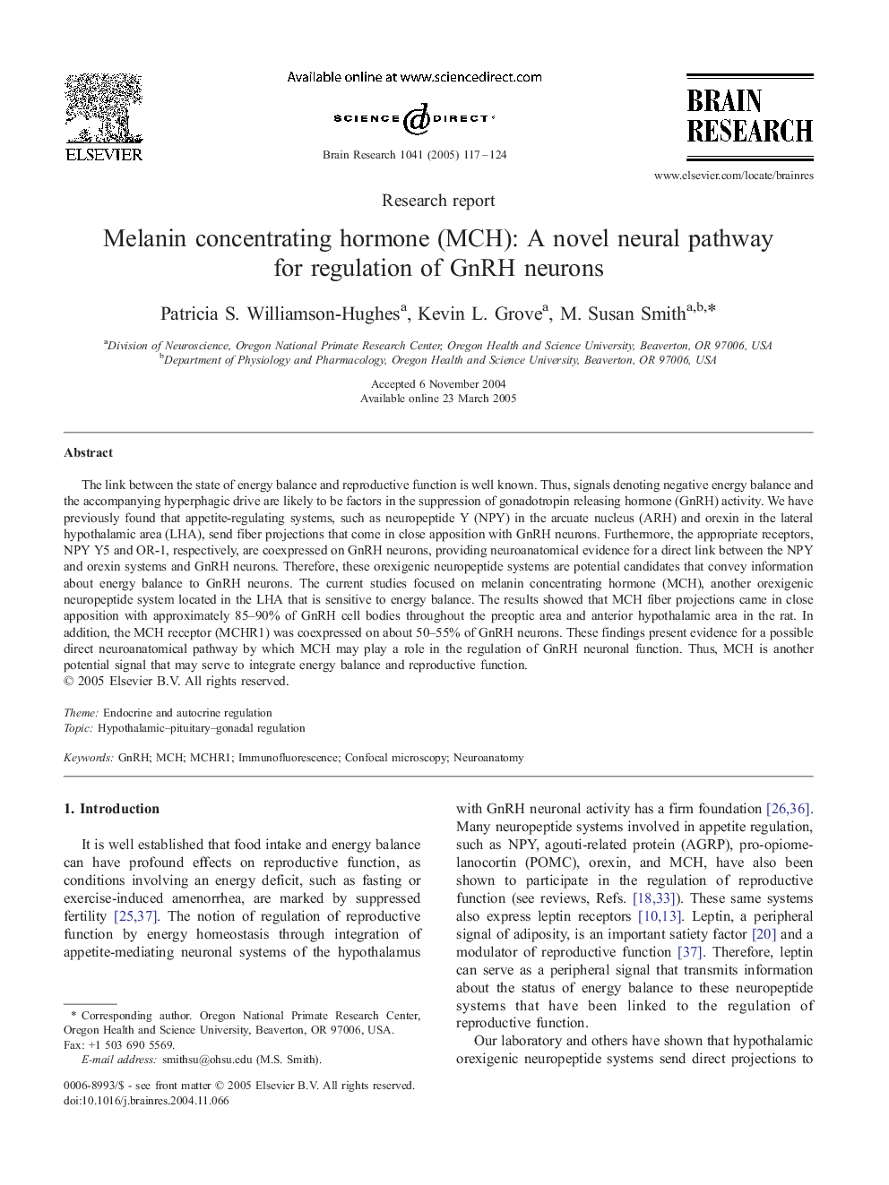 Melanin concentrating hormone (MCH): A novel neural pathway for regulation of GnRH neurons