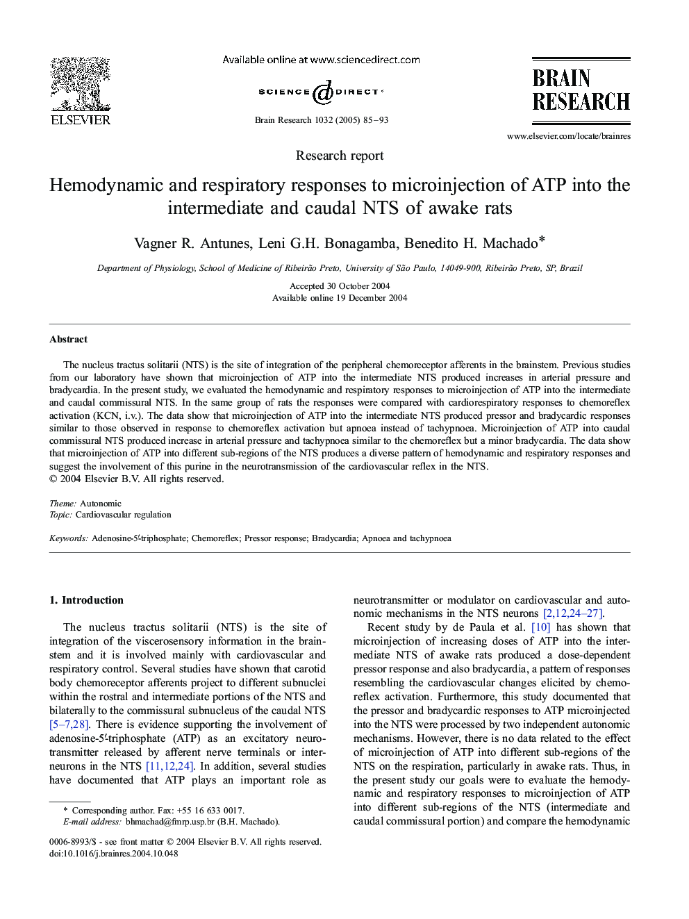 Hemodynamic and respiratory responses to microinjection of ATP into the intermediate and caudal NTS of awake rats