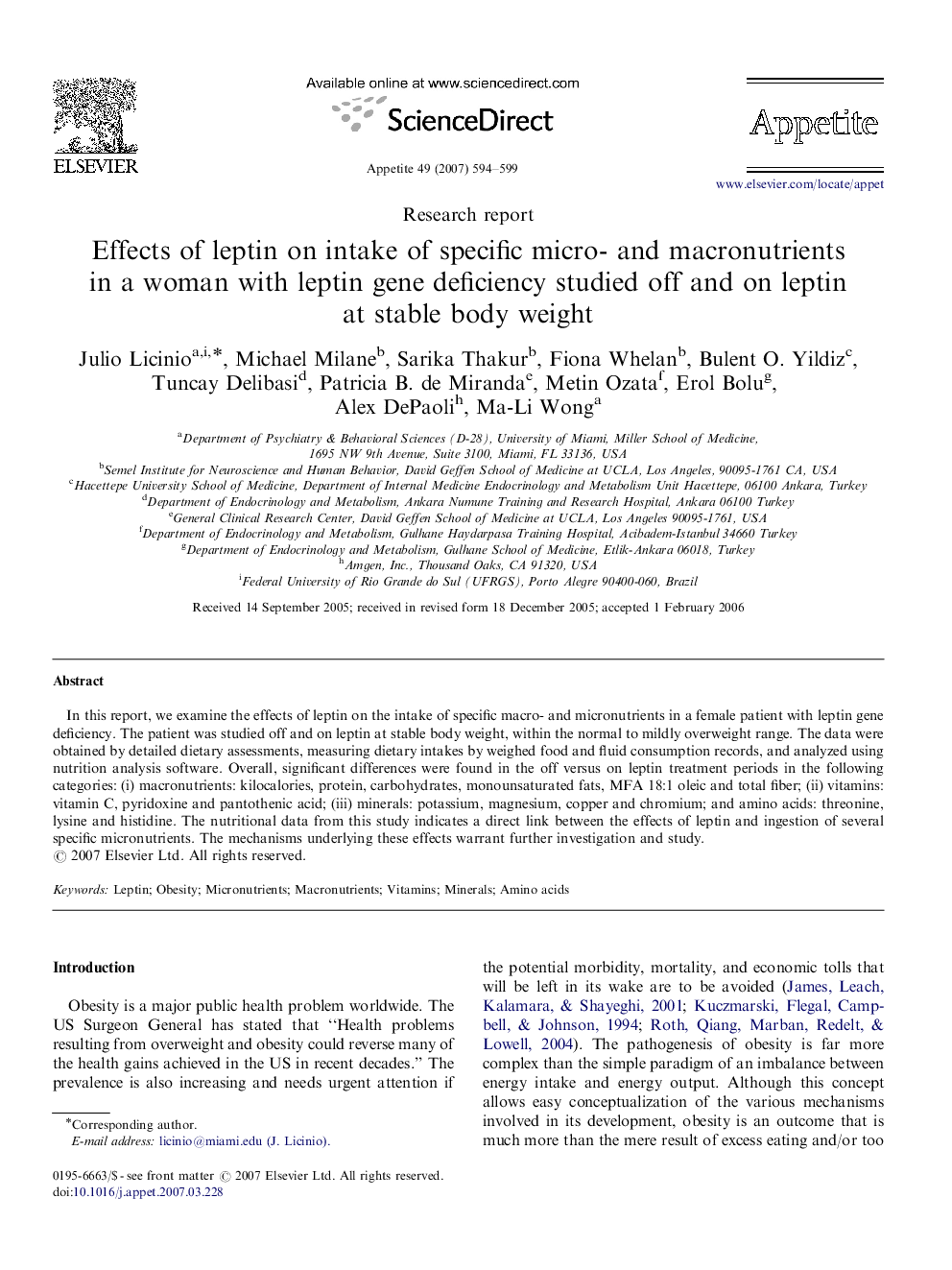 Effects of leptin on intake of specific micro- and macronutrients in a woman with leptin gene deficiency studied off and on leptin at stable body weight