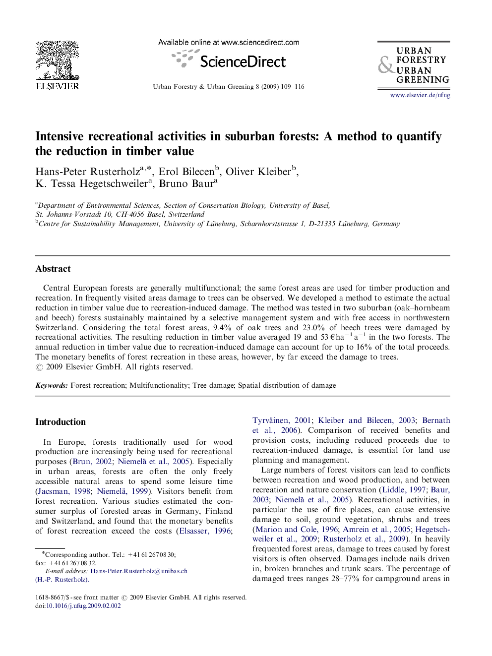 Intensive recreational activities in suburban forests: A method to quantify the reduction in timber value