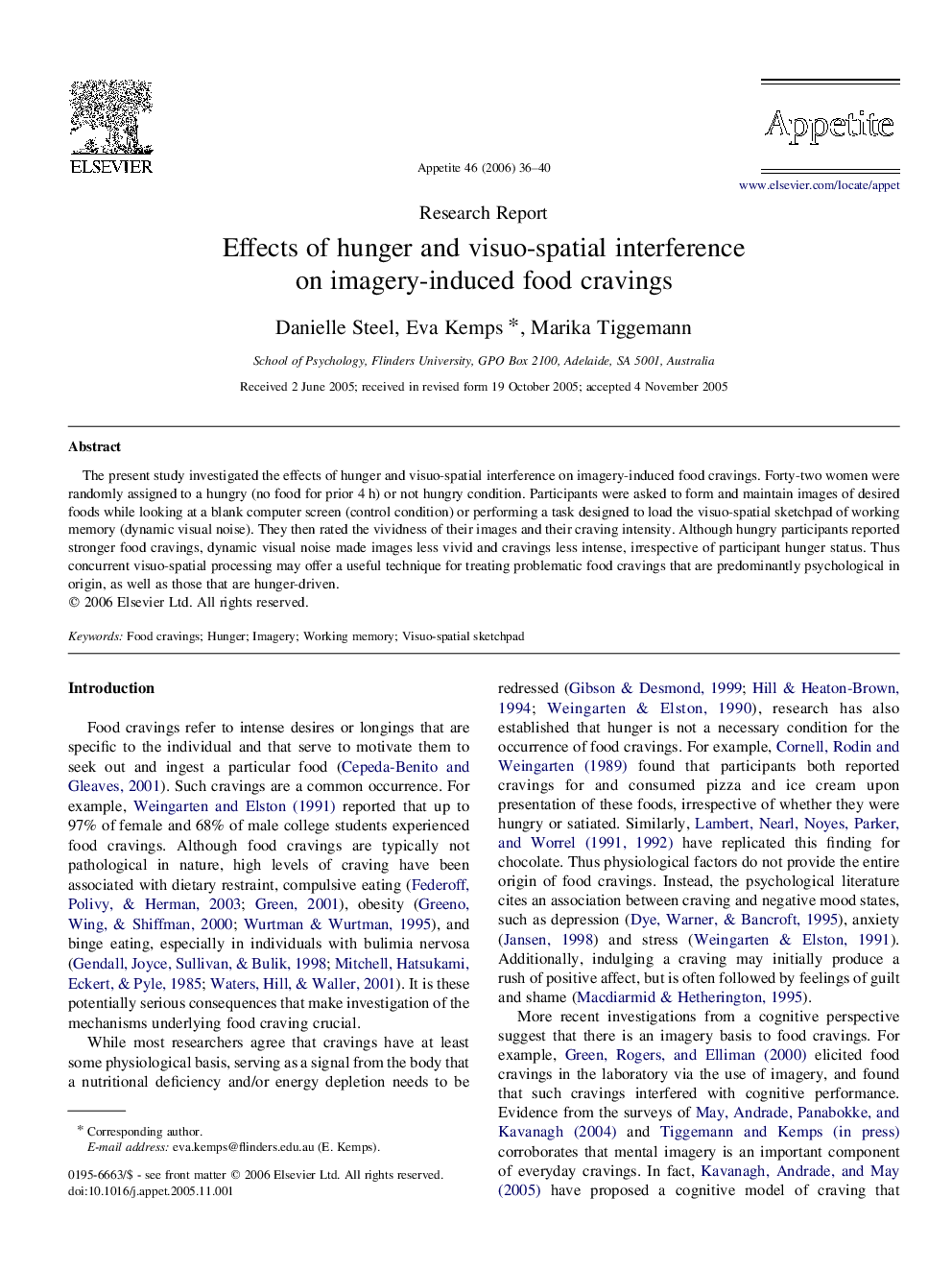 Effects of hunger and visuo-spatial interference on imagery-induced food cravings