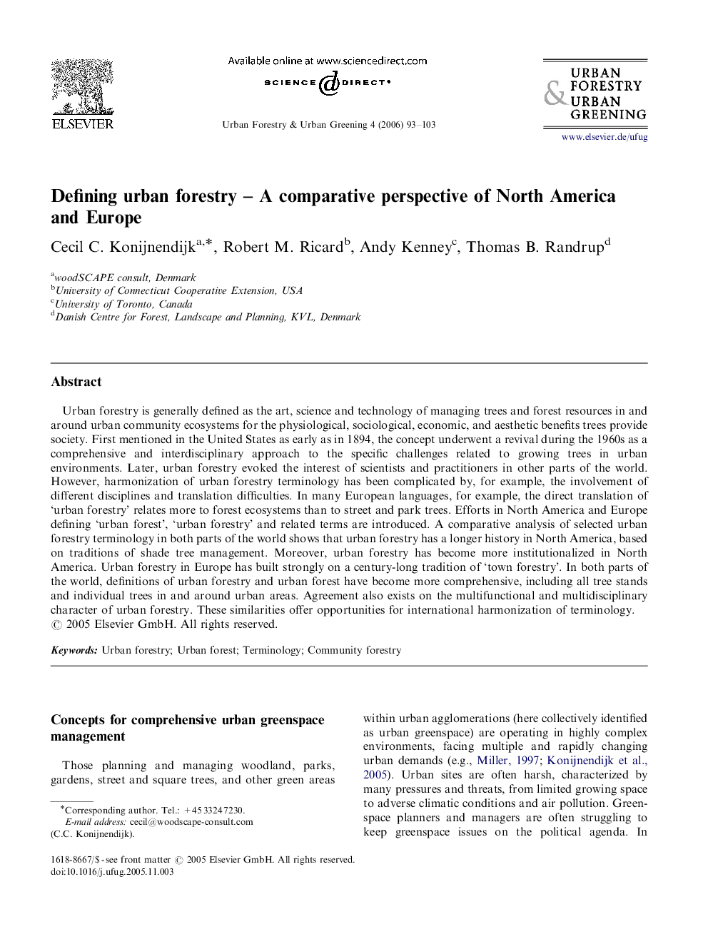 Defining urban forestry – A comparative perspective of North America and Europe