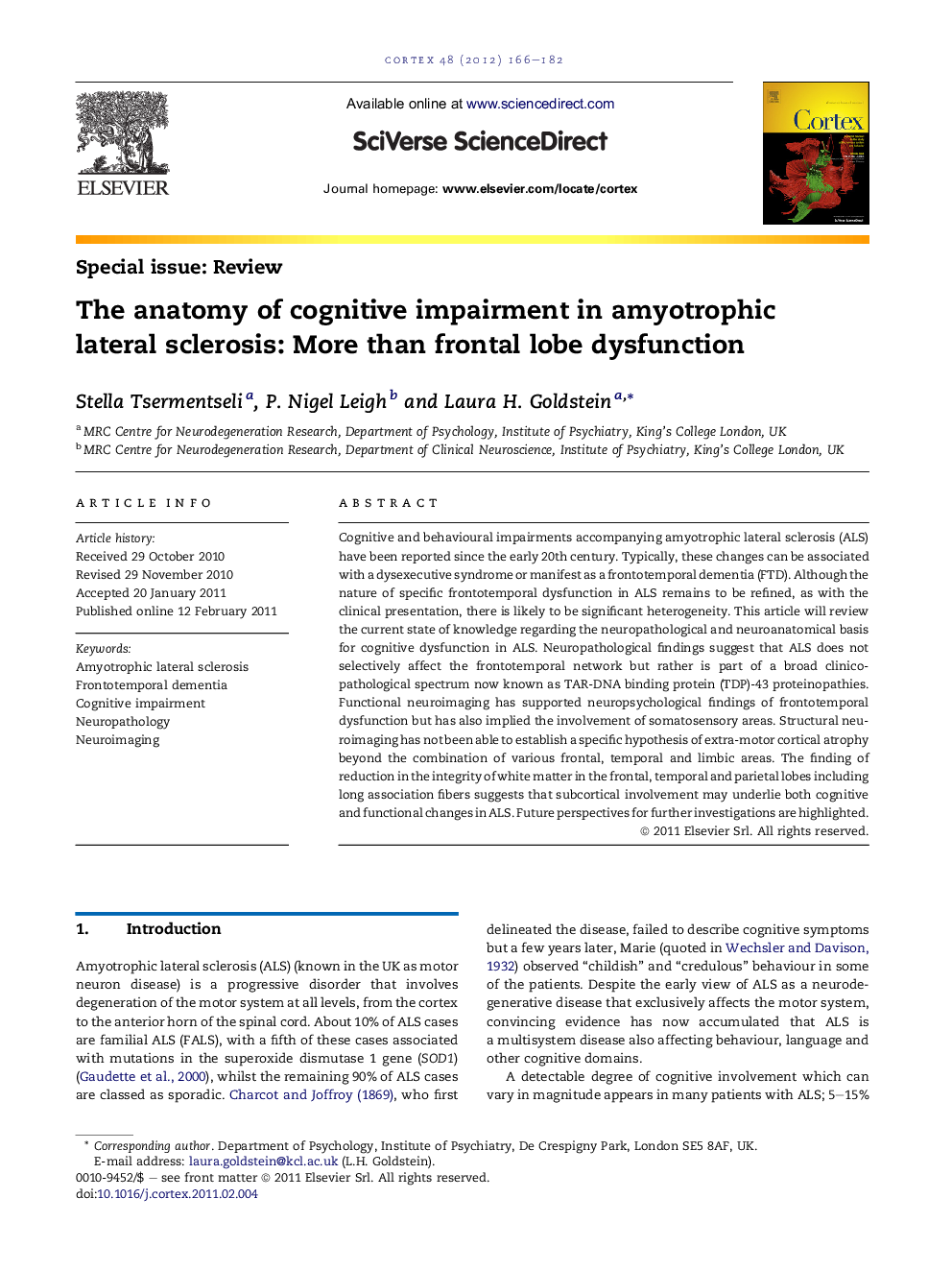 The anatomy of cognitive impairment in amyotrophic lateral sclerosis: More than frontal lobe dysfunction