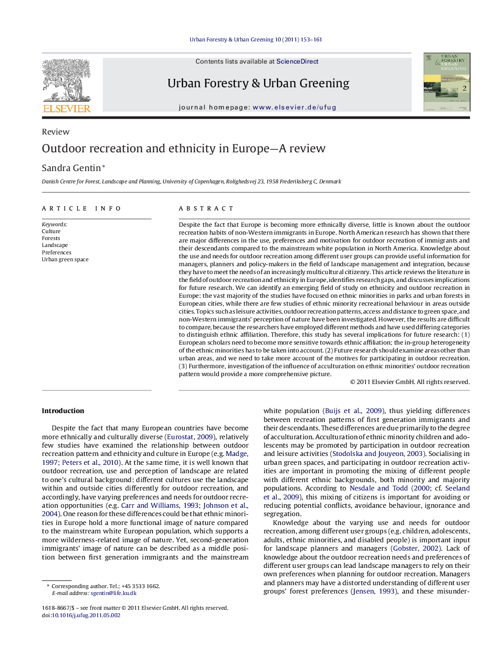 Outdoor recreation and ethnicity in Europe—A review