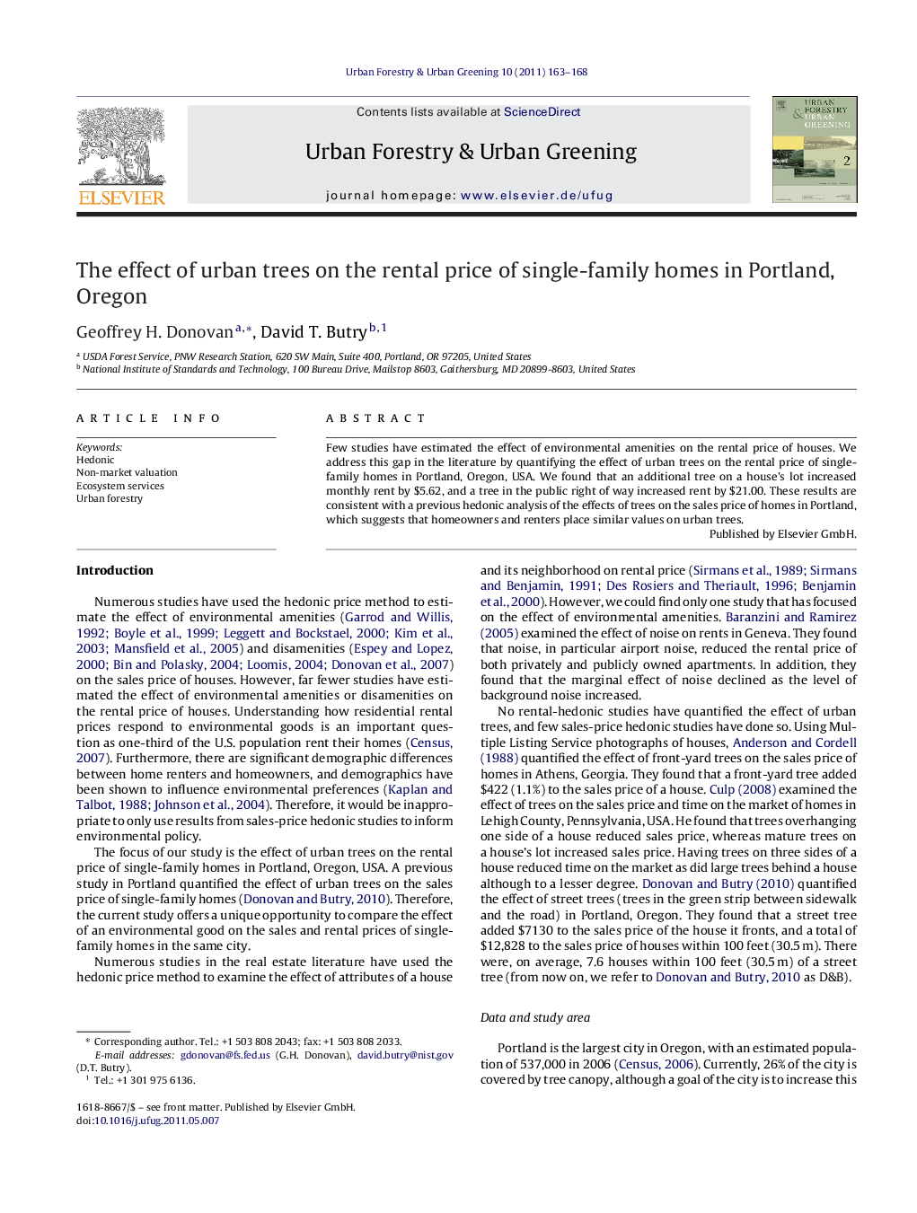 عکس صفحه اول مقاله: The effect of urban trees on the rental price of single-family homes in Portland, Oregon The effect of urban trees on the rental price of single-family homes in Portland, Oregon