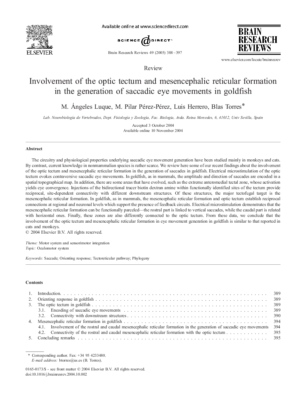 Involvement of the optic tectum and mesencephalic reticular formation in the generation of saccadic eye movements in goldfish