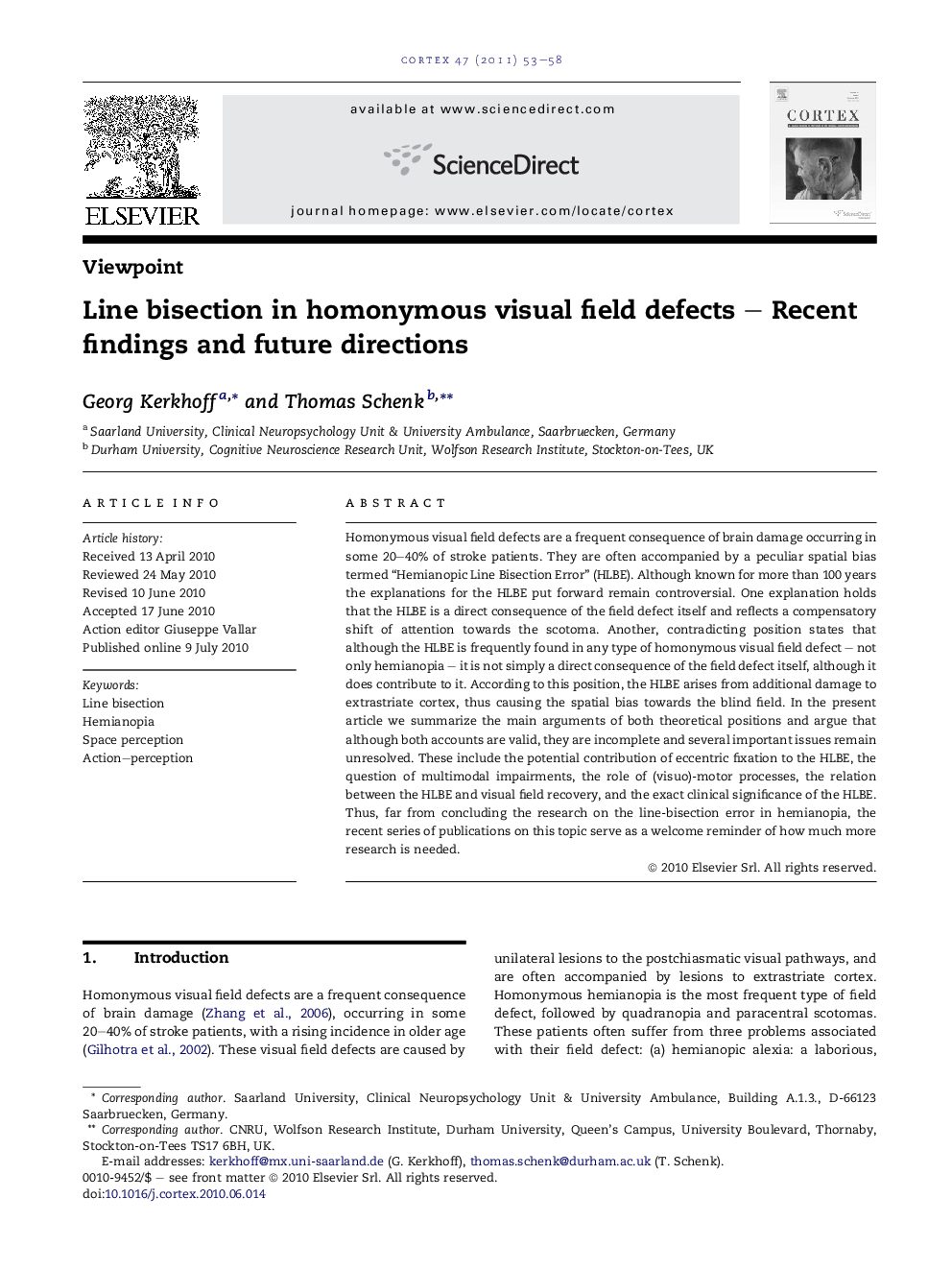 Line bisection in homonymous visual field defects – Recent findings and future directions