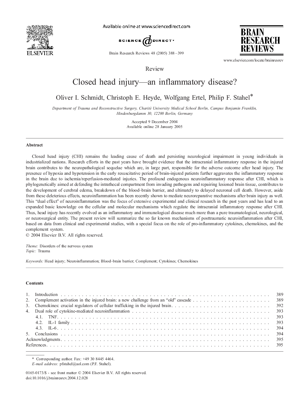 Closed head injury-an inflammatory disease?