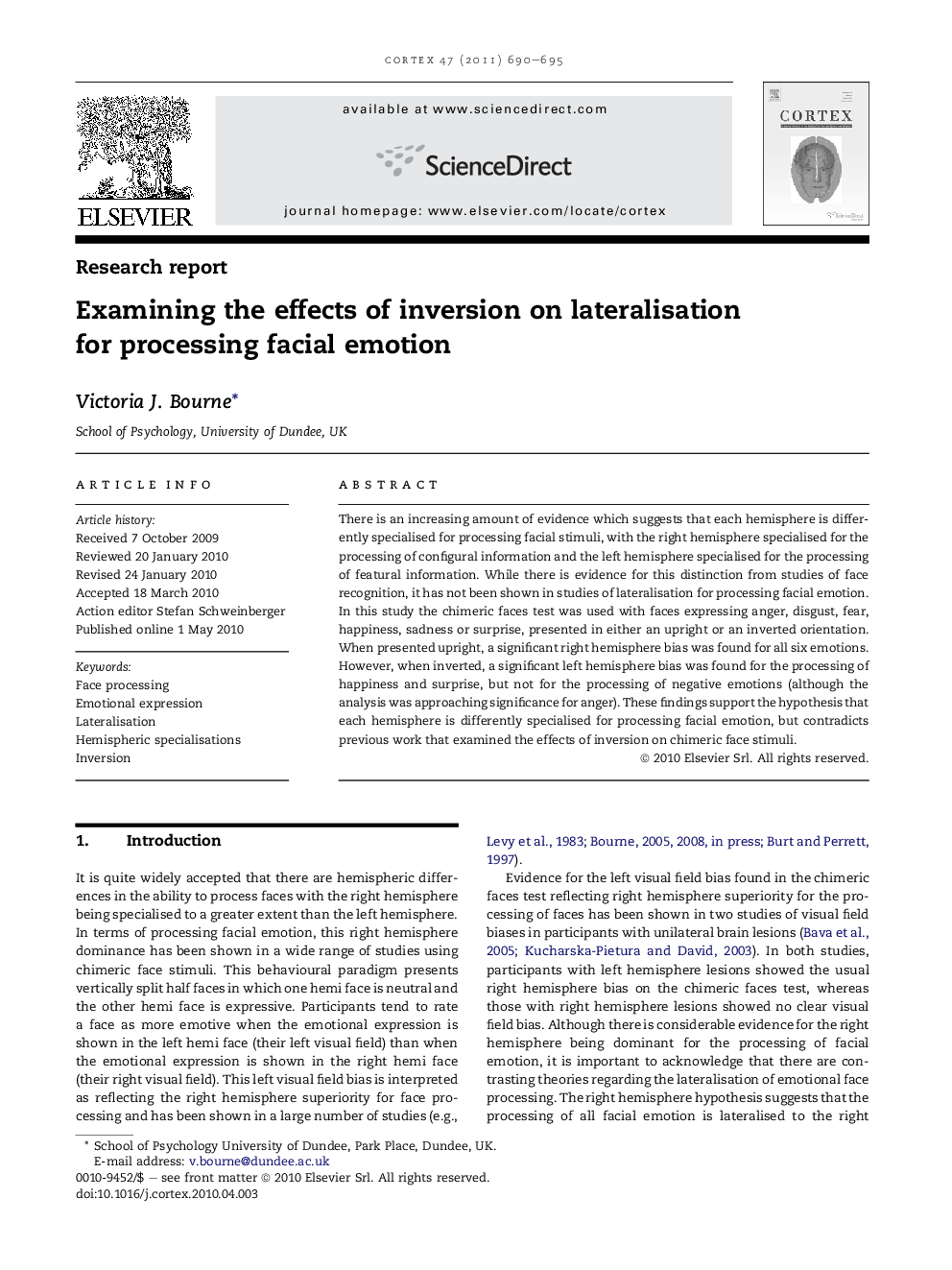 Examining the effects of inversion on lateralisation for processing facial emotion