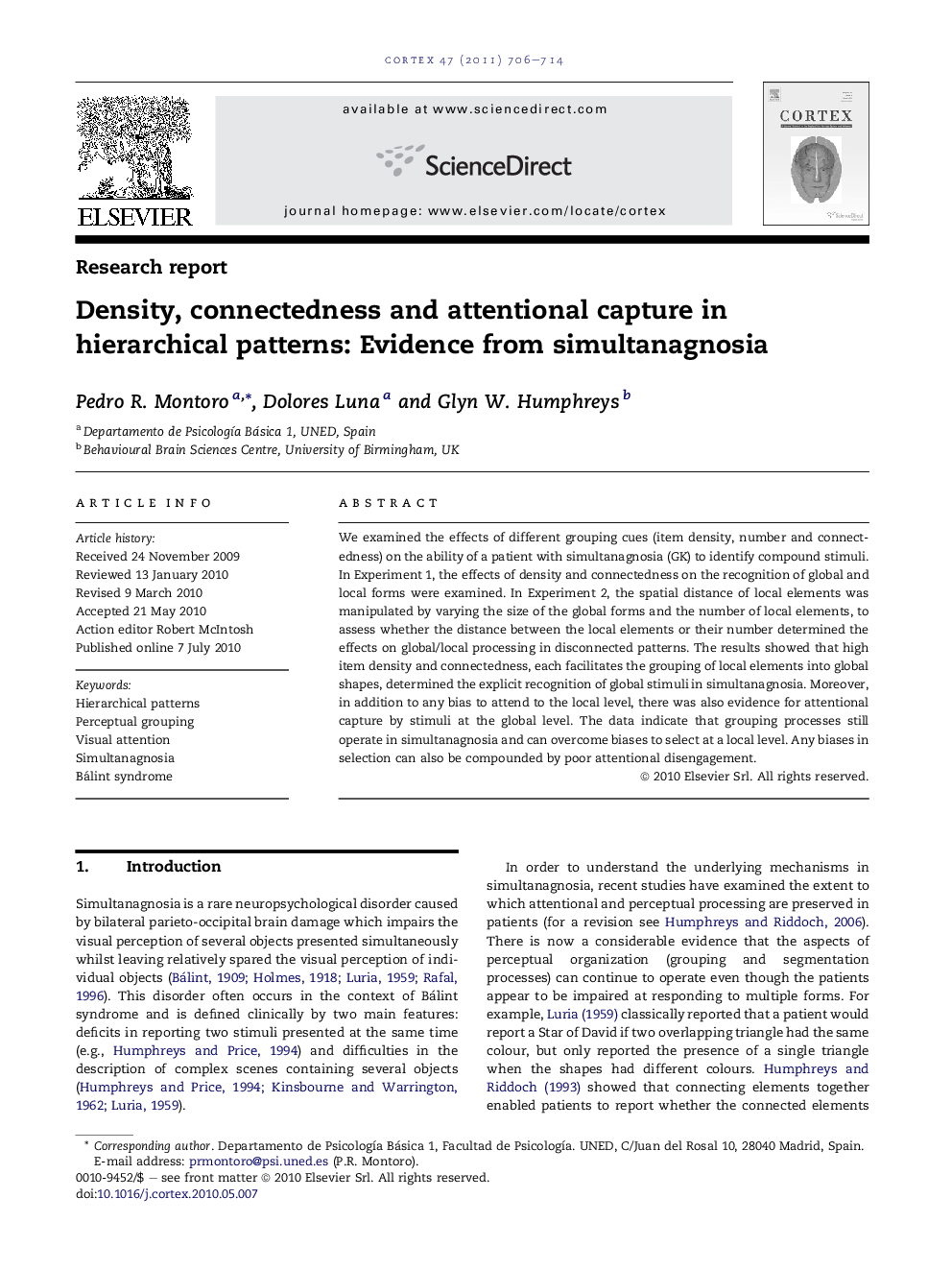 Density, connectedness and attentional capture in hierarchical patterns: Evidence from simultanagnosia