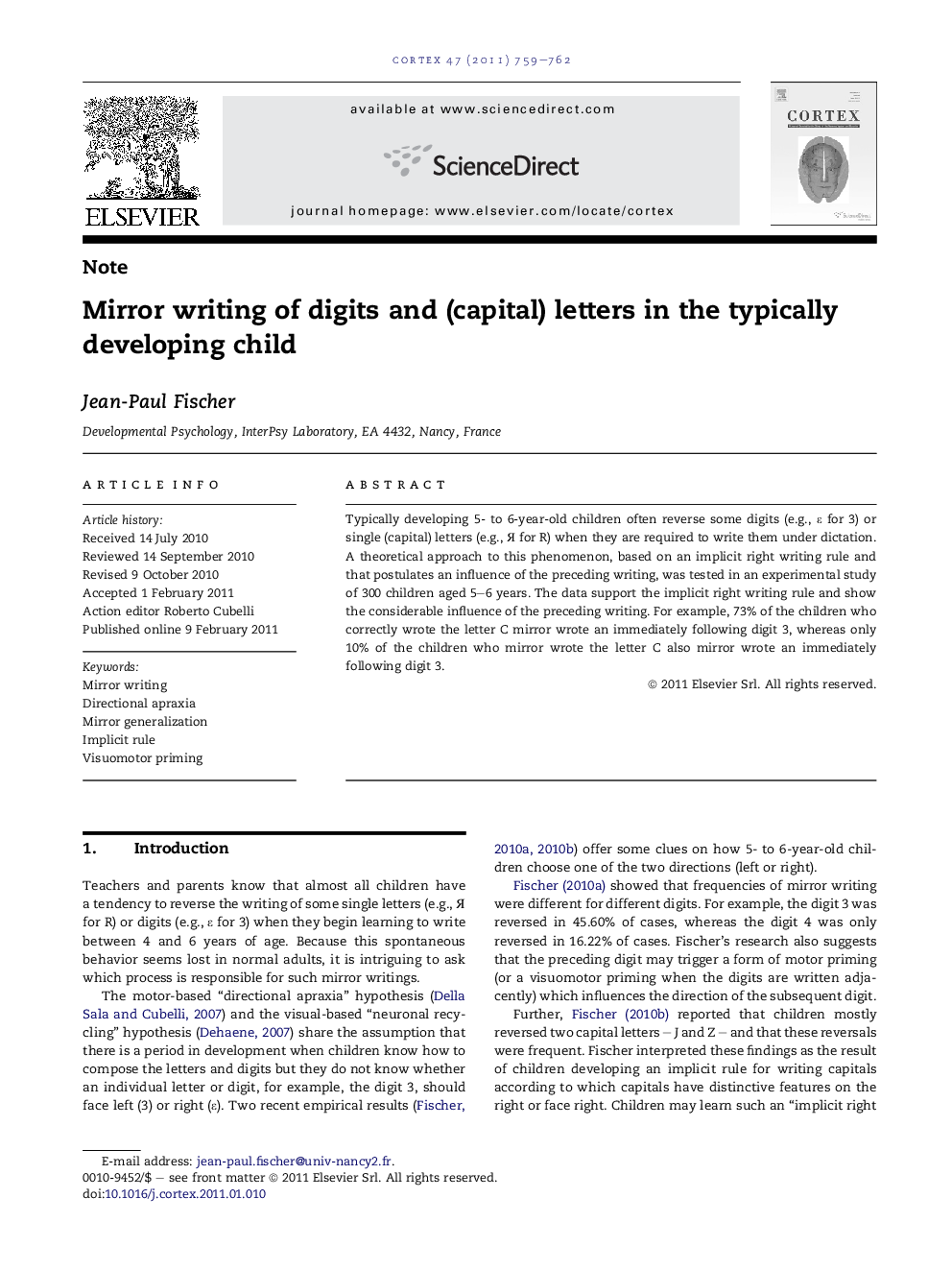 Mirror writing of digits and (capital) letters in the typically developing child