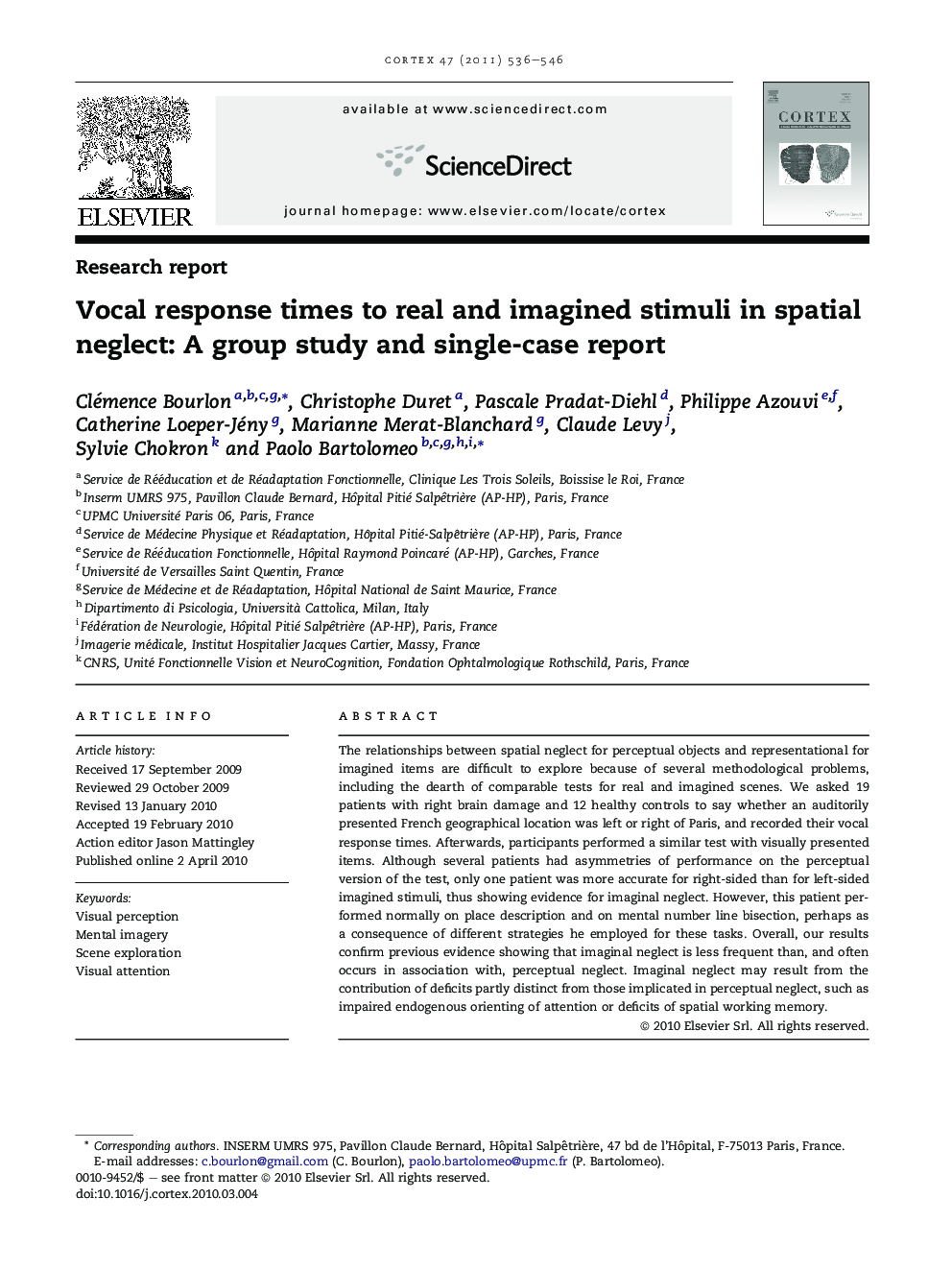 Vocal response times to real and imagined stimuli in spatial neglect: A group study and single-case report