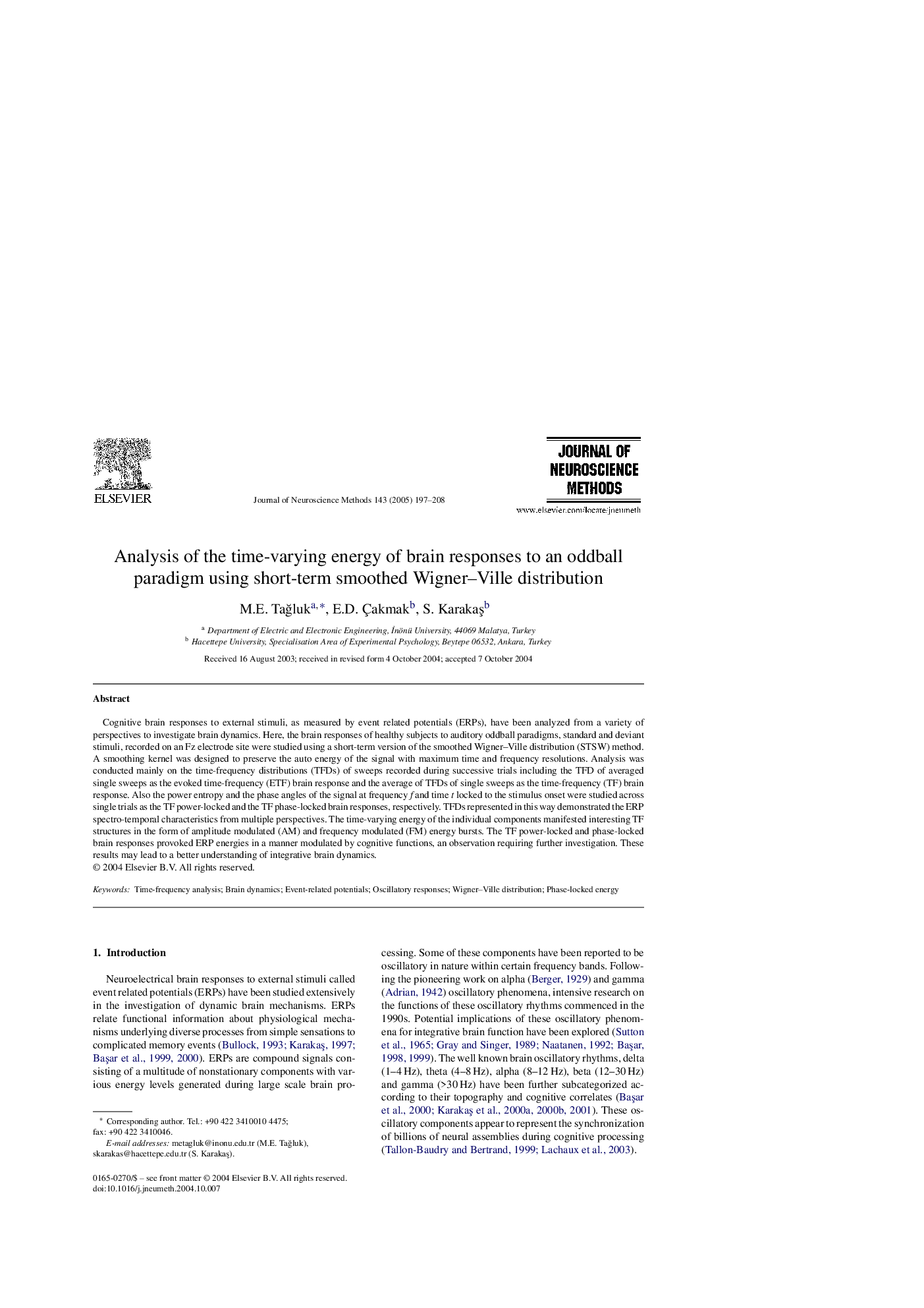 Analysis of the time-varying energy of brain responses to an oddball paradigm using short-term smoothed Wigner-Ville distribution