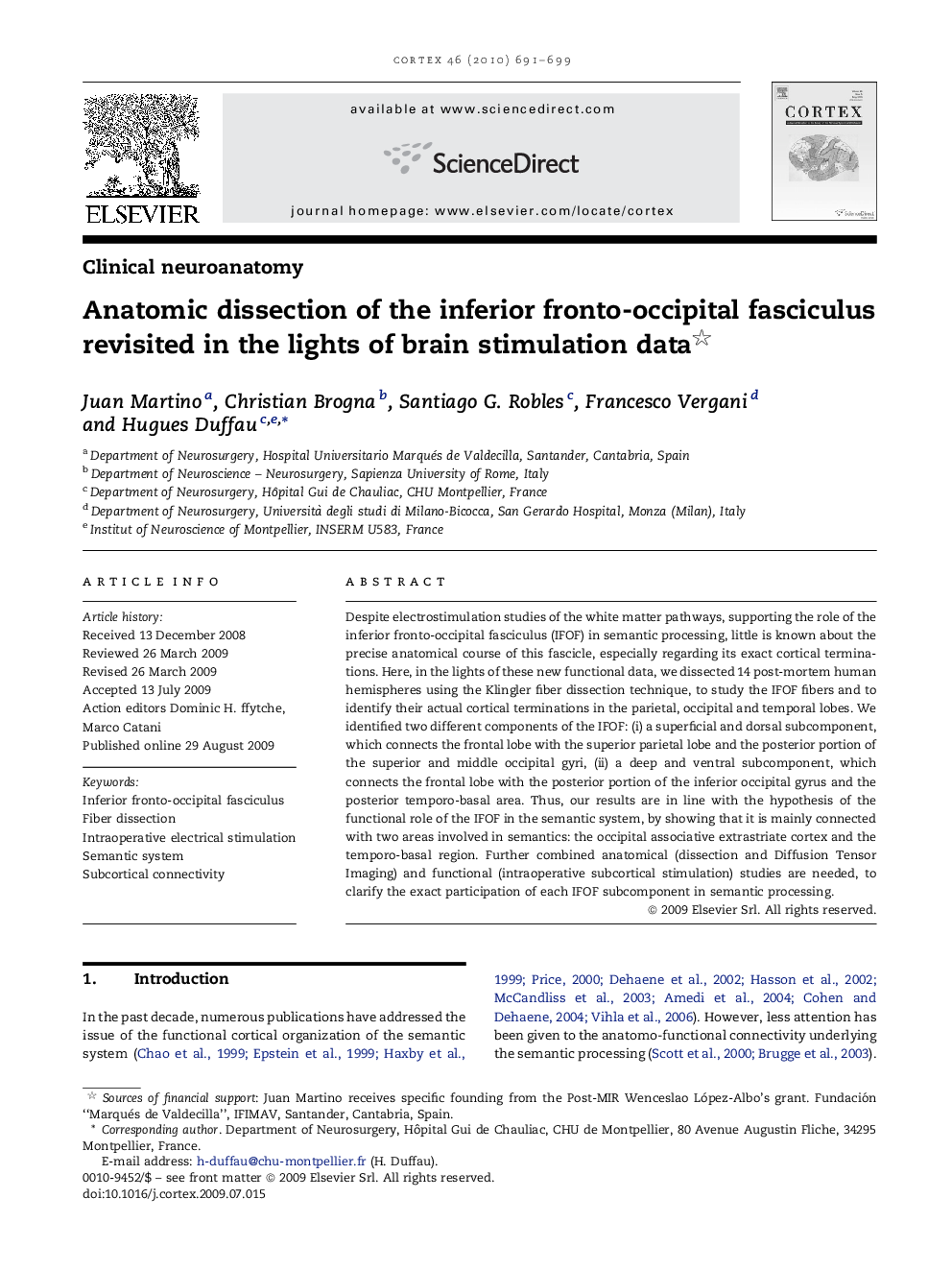 Anatomic dissection of the inferior fronto-occipital fasciculus revisited in the lights of brain stimulation data 