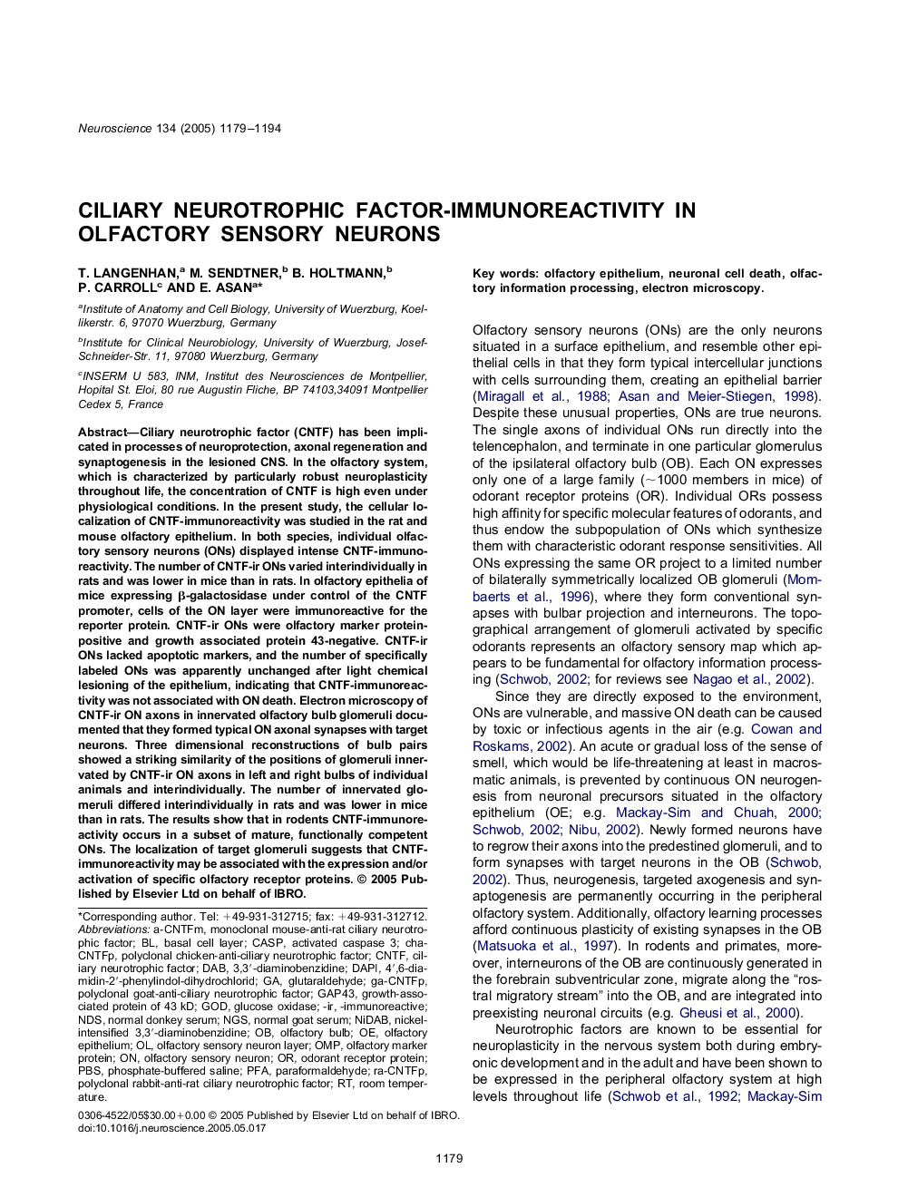 Ciliary neurotrophic factor-immunoreactivity in olfactory sensory neurons