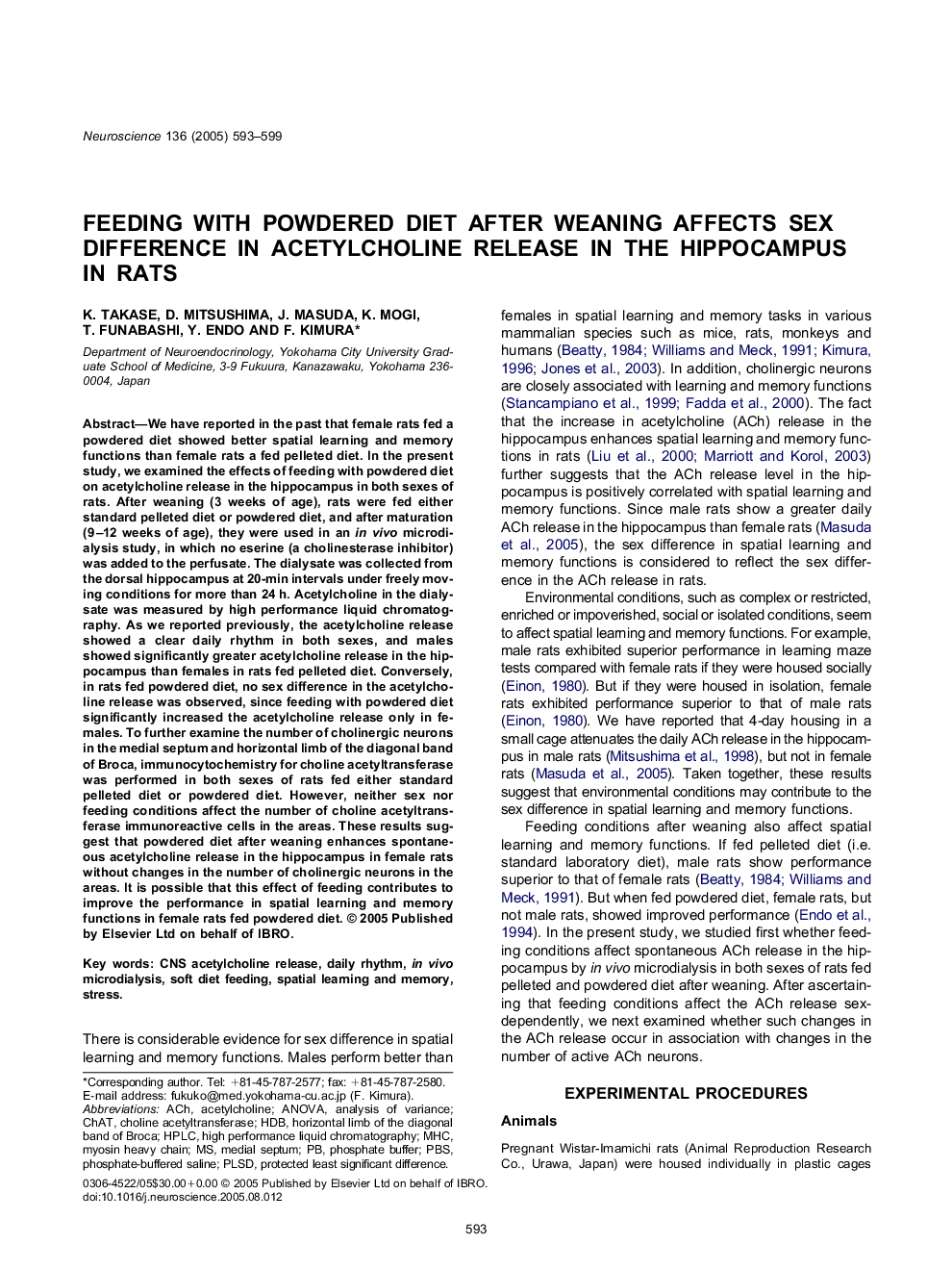 Feeding with powdered diet after weaning affects sex difference in acetylcholine release in the hippocampus in rats