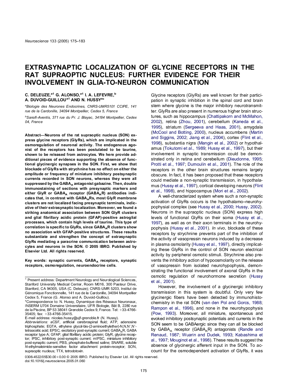 Extrasynaptic localization of glycine receptors in the rat supraoptic nucleus: Further evidence for their involvement in glia-to-neuron communication