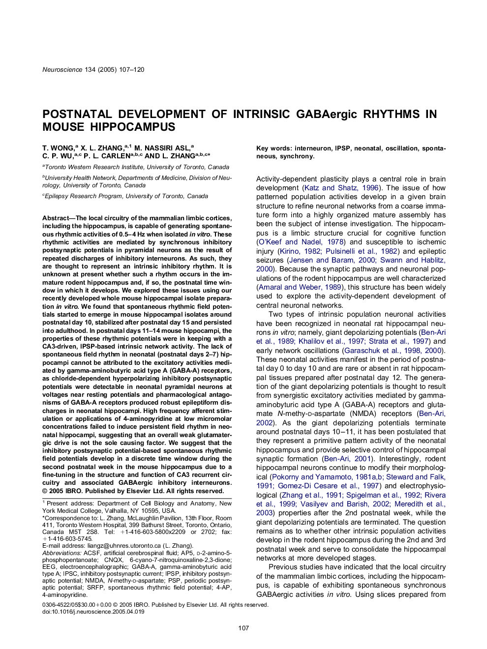 Postnatal development of intrinsic GABAergic rhythms in mouse hippocampus