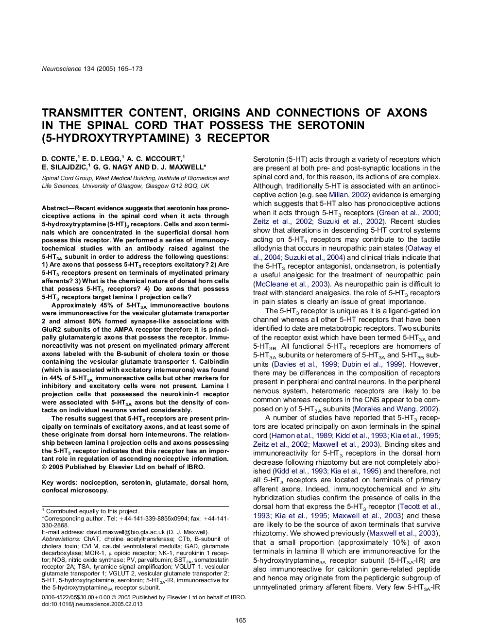 Transmitter content, origins and connections of axons in the spinal cord that possess the serotonin (5-hydroxytryptamine) 3 receptor