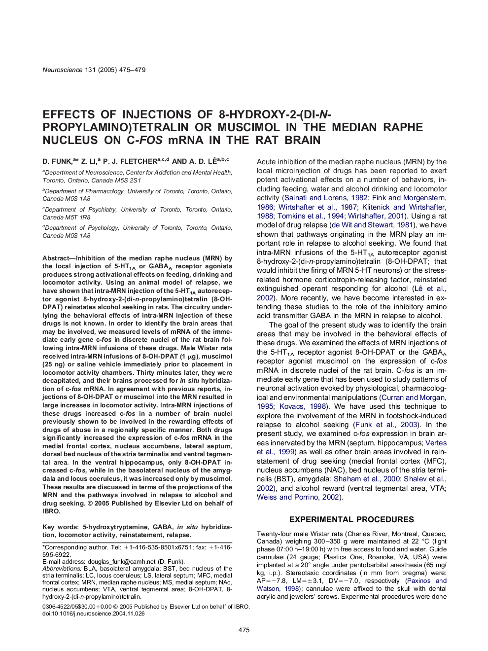 Effects of injections of 8-hydroxy-2-(di-n-propylamino)tetralin or muscimol in the median raphe nucleus on c-fos mRNA in the rat brain