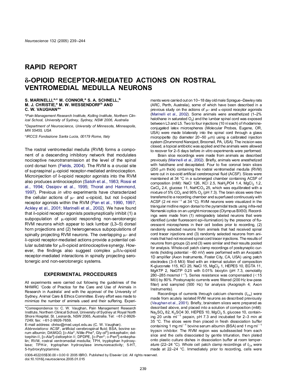 Î´-opioid receptor-mediated actions on rostral ventromedial medulla neurons