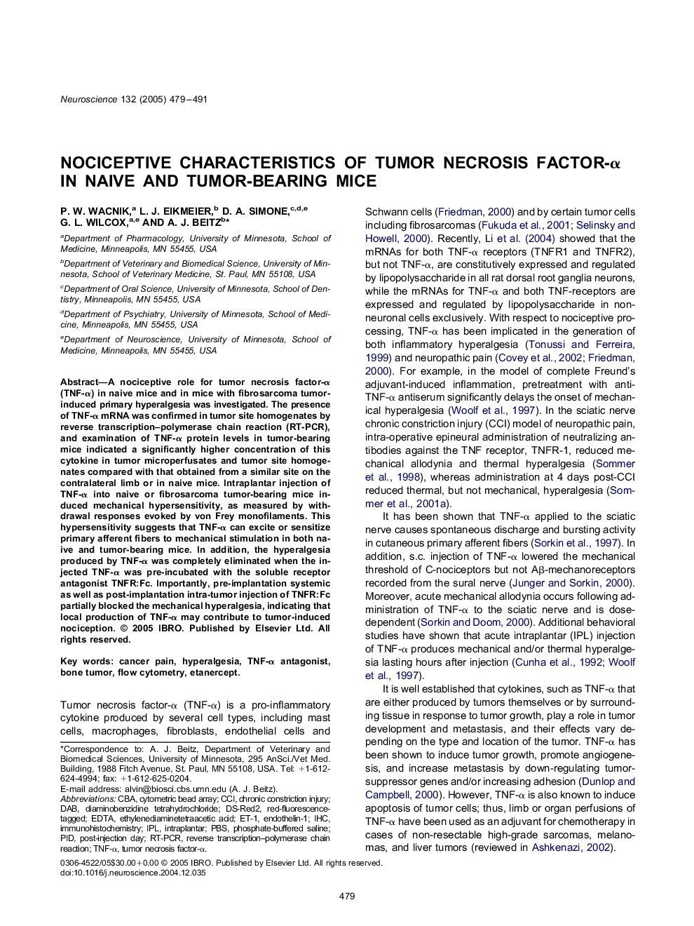 عکس صفحه اول مقاله: Nociceptive characteristics of tumor necrosis factor-α in naive and tumor-bearing mice Nociceptive characteristics of tumor necrosis factor-α in naive and tumor-bearing mice