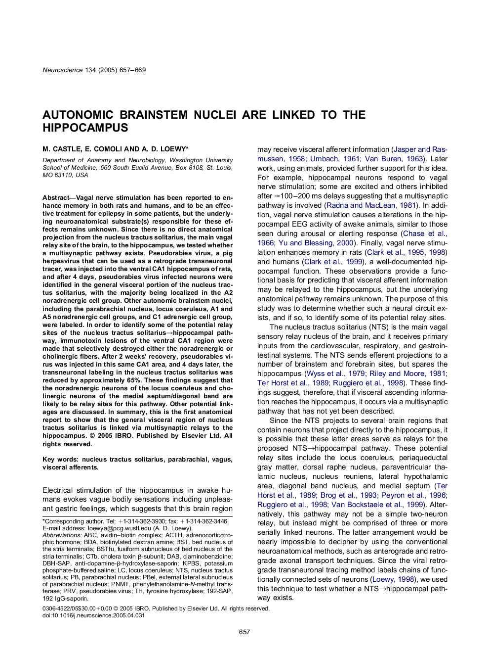 Autonomic brainstem nuclei are linked to the hippocampus