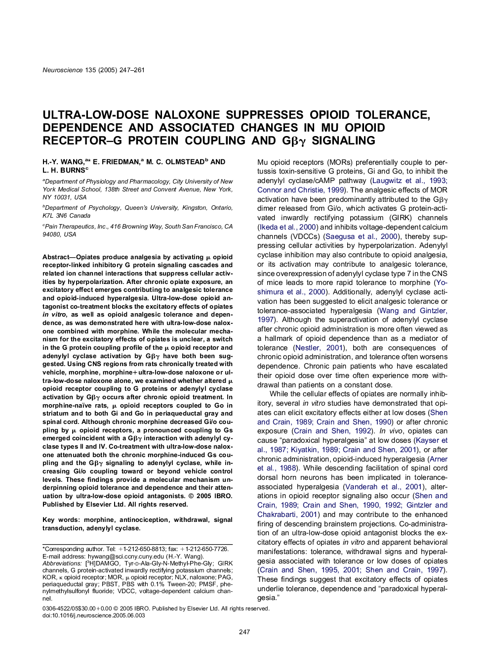 عکس صفحه اول مقاله: Ultra-low-dose naloxone suppresses opioid tolerance, dependence and associated changes in mu opioid receptor-G protein coupling and Gβγ signaling Ultra-low-dose naloxone suppresses opioid tolerance, dependence and associated changes in mu opioid receptor-G protein coupling and Gβγ signaling