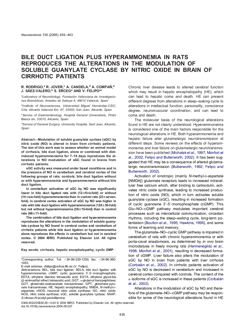 Bile duct ligation plus hyperammonemia in rats reproduces the alterations in the modulation of soluble guanylate cyclase by nitric oxide in brain of cirrhotic patients