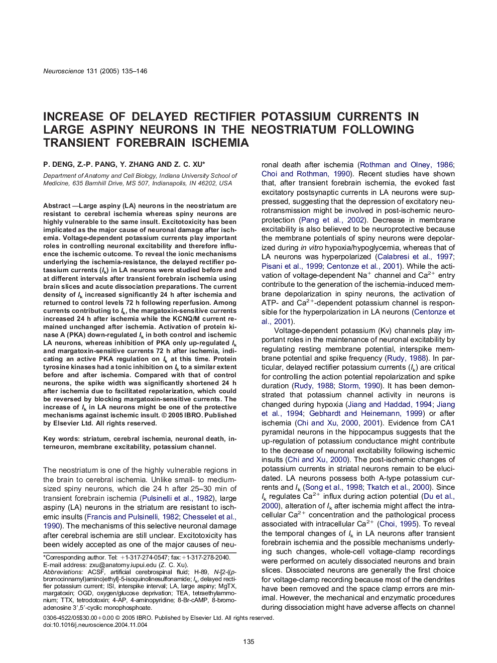 Increase of delayed rectifier potassium currents in large aspiny neurons in the neostriatum following transient forebrain ischemia