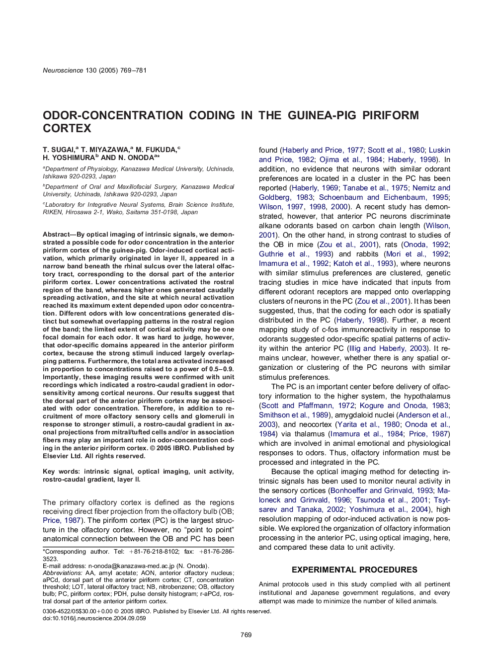 Odor-concentration coding in the guinea-pig piriform cortex