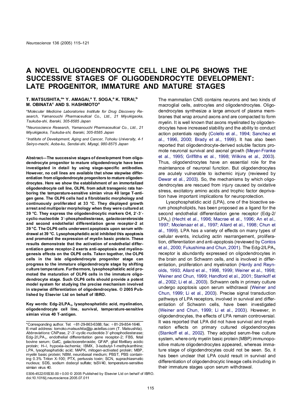 عکس صفحه اول مقاله: A novel oligodendrocyte cell line OLP6 shows the successive stages of oligodendrocyte development: Late progenitor, immature and mature stages A novel oligodendrocyte cell line OLP6 shows the successive stages of oligodendrocyte development: Late progenitor, immature and mature stages