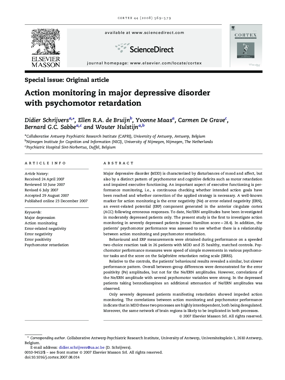 Action monitoring in major depressive disorder with psychomotor retardation