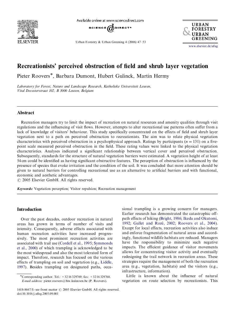 Recreationists’ perceived obstruction of field and shrub layer vegetation